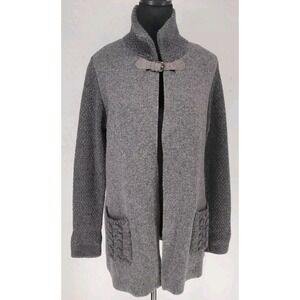 Chiaramente Gray Wool Blend Buckle Neck‎ Cardigan Sweater Coat Made Italy Small